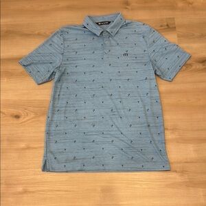 Travis Mathew Men's Medium Blue palm tree print Polo Shirt
